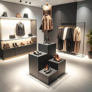 Black Display plinth and pedestals set with storage and removable tops in MFC by stagecraft display